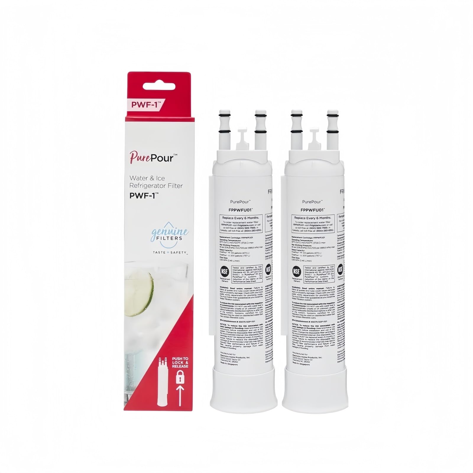 Cartuccia filtro acqua frigorifero, rimuove efficacemente cloro e odori, compatibile con produttori di ghiaccio, durata di servizio di 6 mesi, adatta for il modello PWF-1 (confezione da 2)