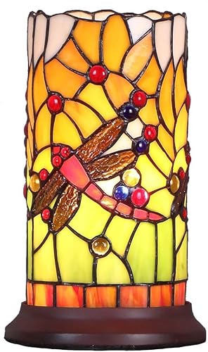 Bieye L10650 Dragonfly Tiffany Style - Lámpara de mesa con pantalla cilíndrica, 10 pulgadas de alto
