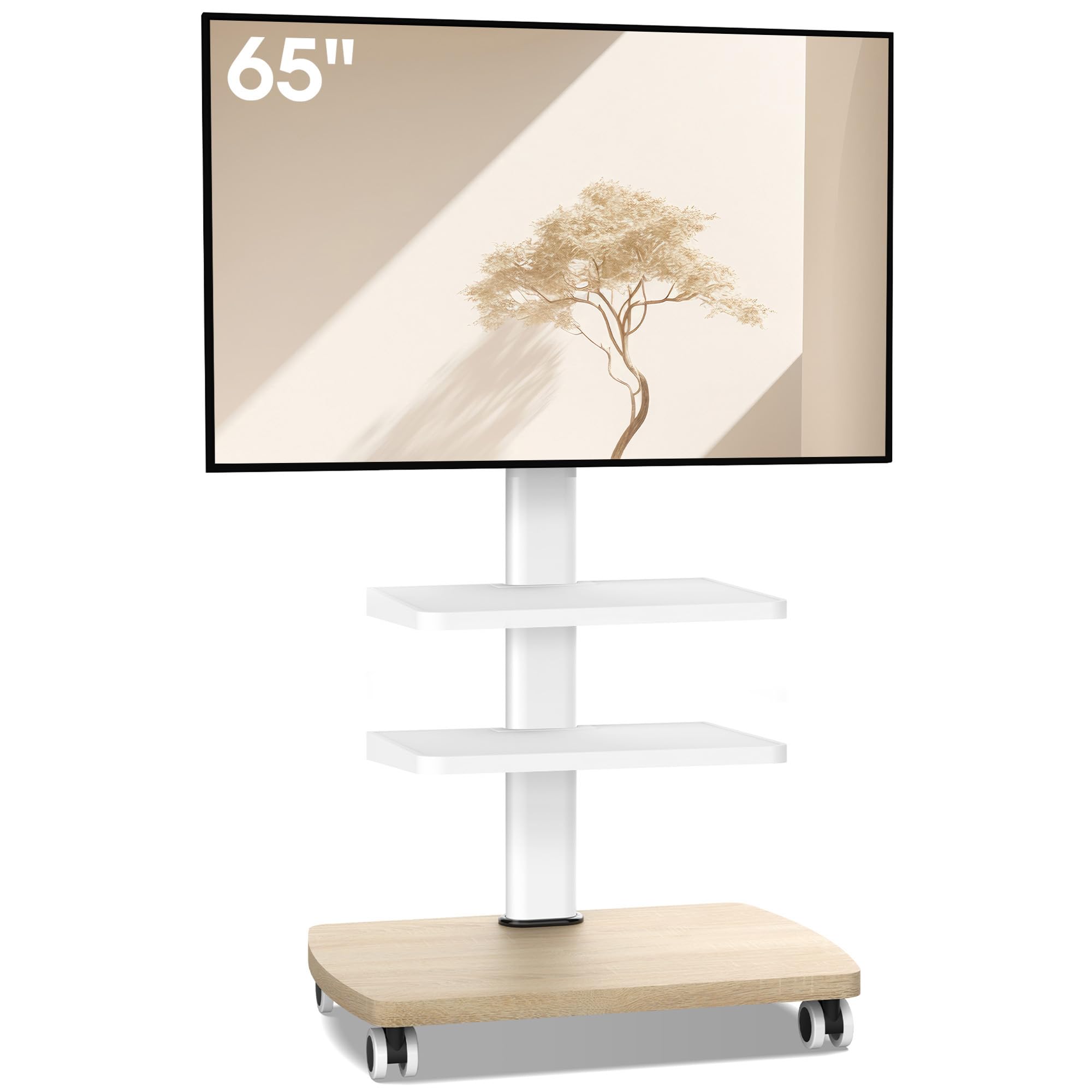 AOKCOS Support TV roulettes pour TV de 32-65 Pouces - Support TV sur Pied Plus Haut 1240 MM-1420 MM Pivotant 60° Inclinaison 12° jusqu'à 40 KG Max. VESA 400x400mm