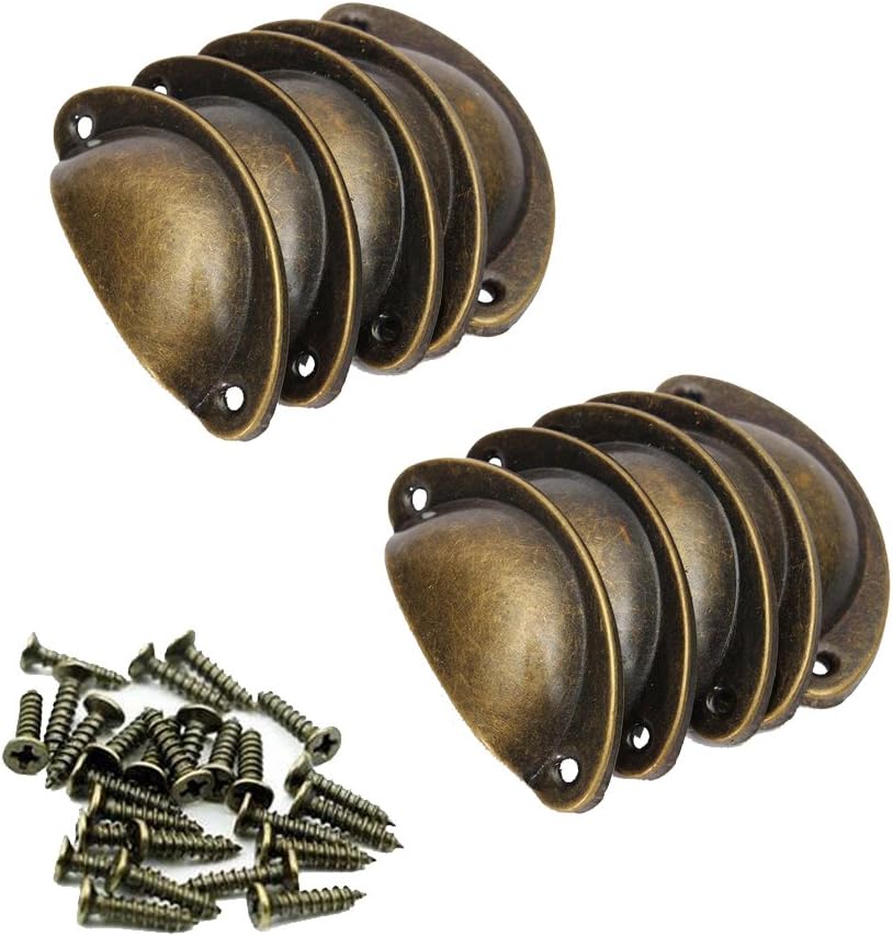 YIGO 10PCS Retro Metal Kitchen Drawer Cabinet Door Handle Furniture Knobs Handware Cupboard Antique Brass Shell Pull Handles