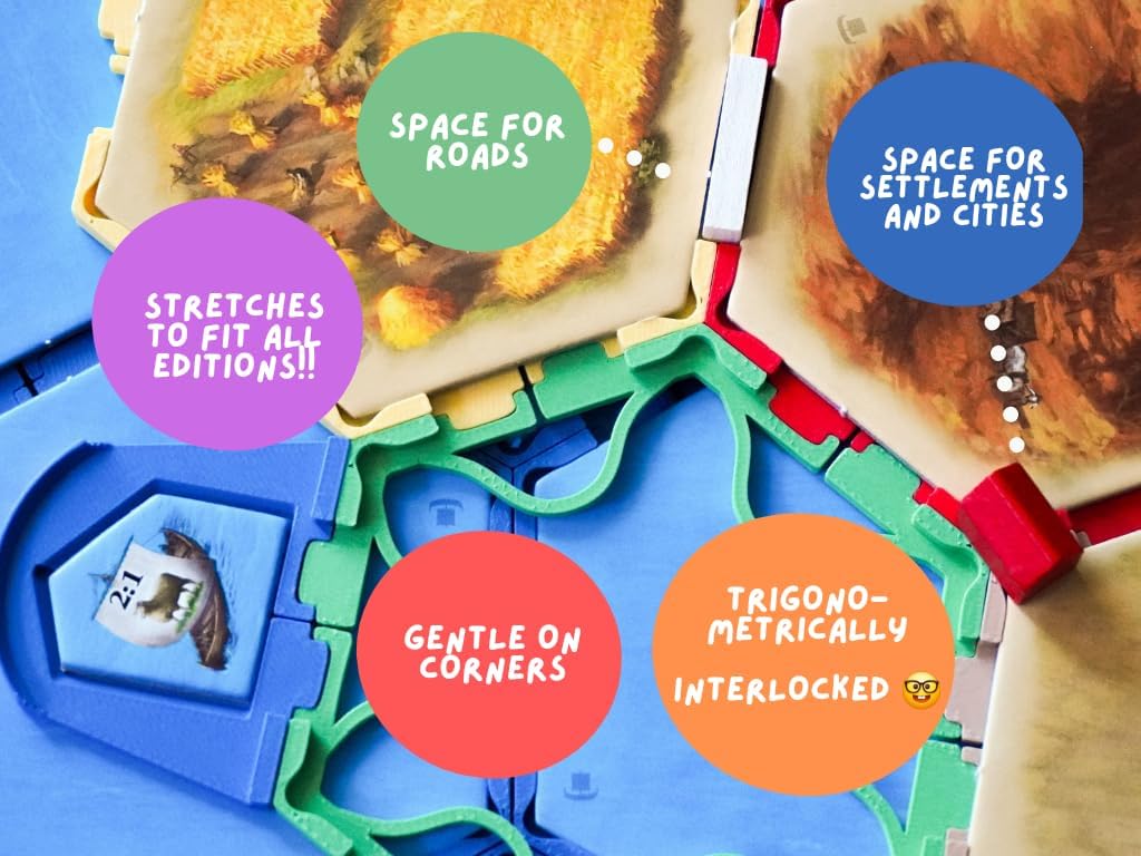 Hex Holders Board Game Organizer | 19 Pack + Port Holders or Full Expansion Combo | Non-Magnetic Tile Trays Compatible with Settlers of Catan Board Game