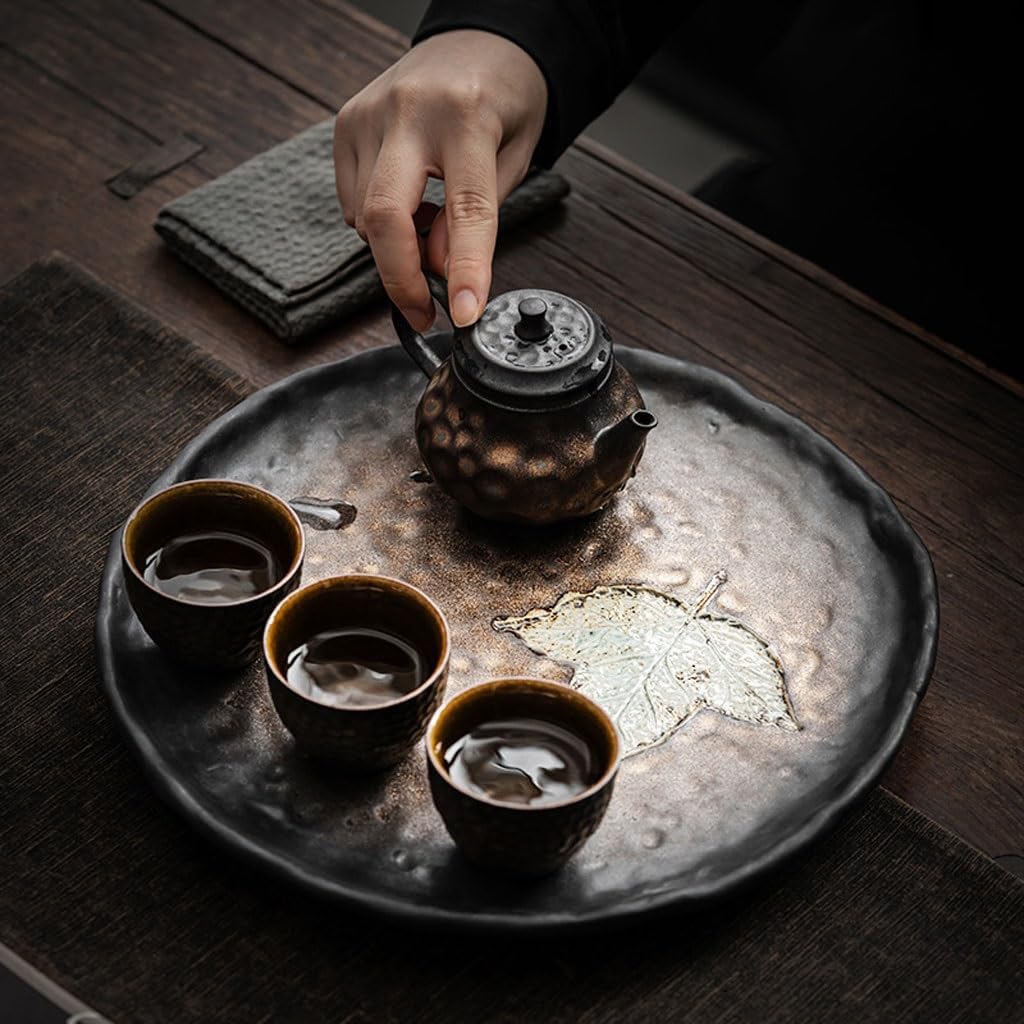 Tea Tray Ceramic Single-Layer Tea Tray Retro Household Dry Tea Table Pot Holder Pot Holder Dry Tea Tray Small Tea Table Tea Trays