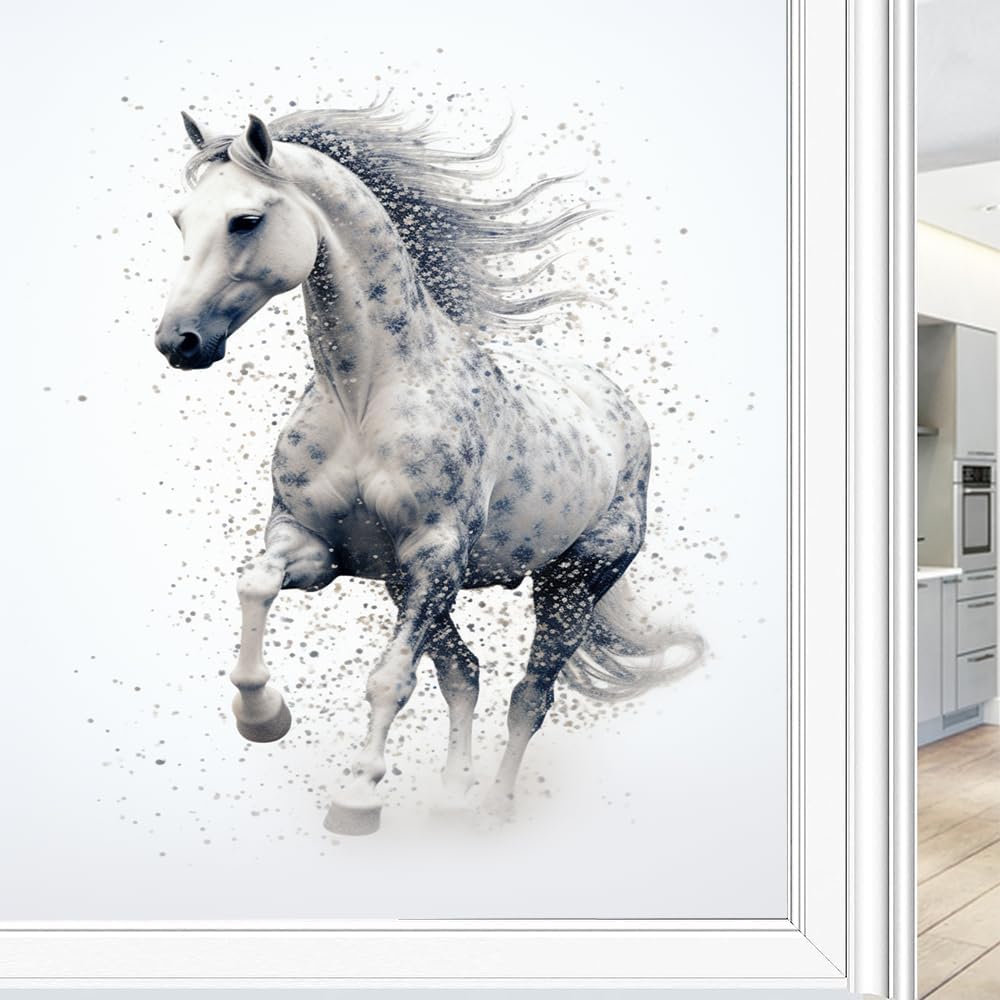 Abstract Horses Privacy Window Film Spotted Running Animals Modern Stained Glass Window Coverings Adhesive Sticker Frosted Window Film for Home Office Stores 35.4Wx63L inch
