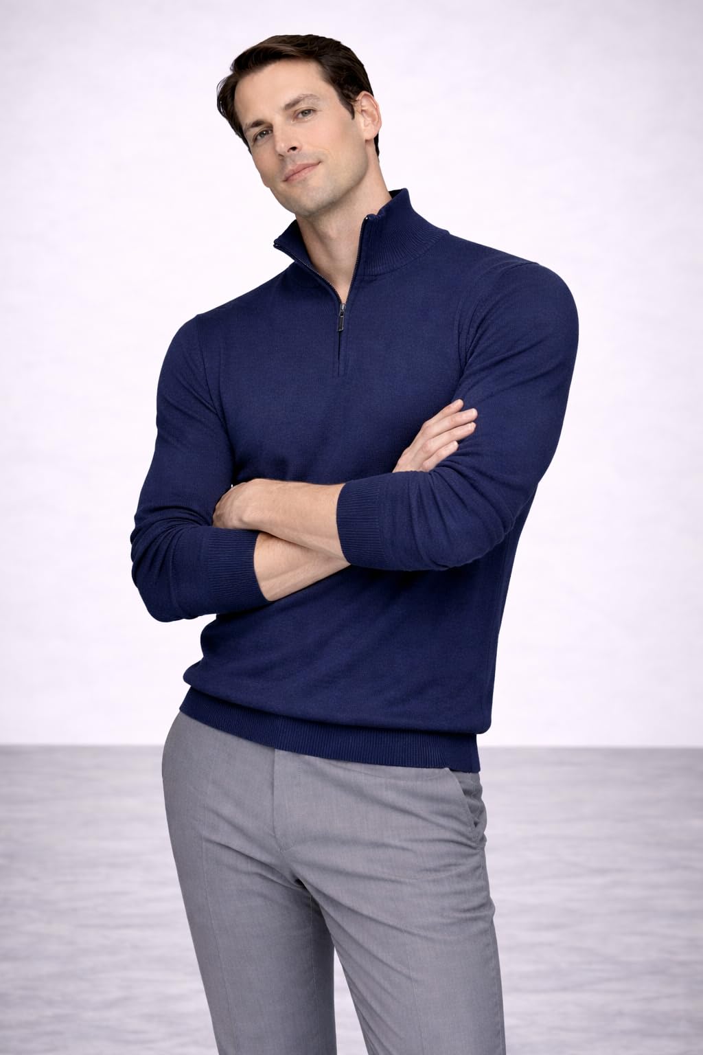 State Cashmere Herren Troyer Pullover mit Stehkragen und Knopfverschluss 100% reines Kaschmir Feinstrick Langarm Pulli