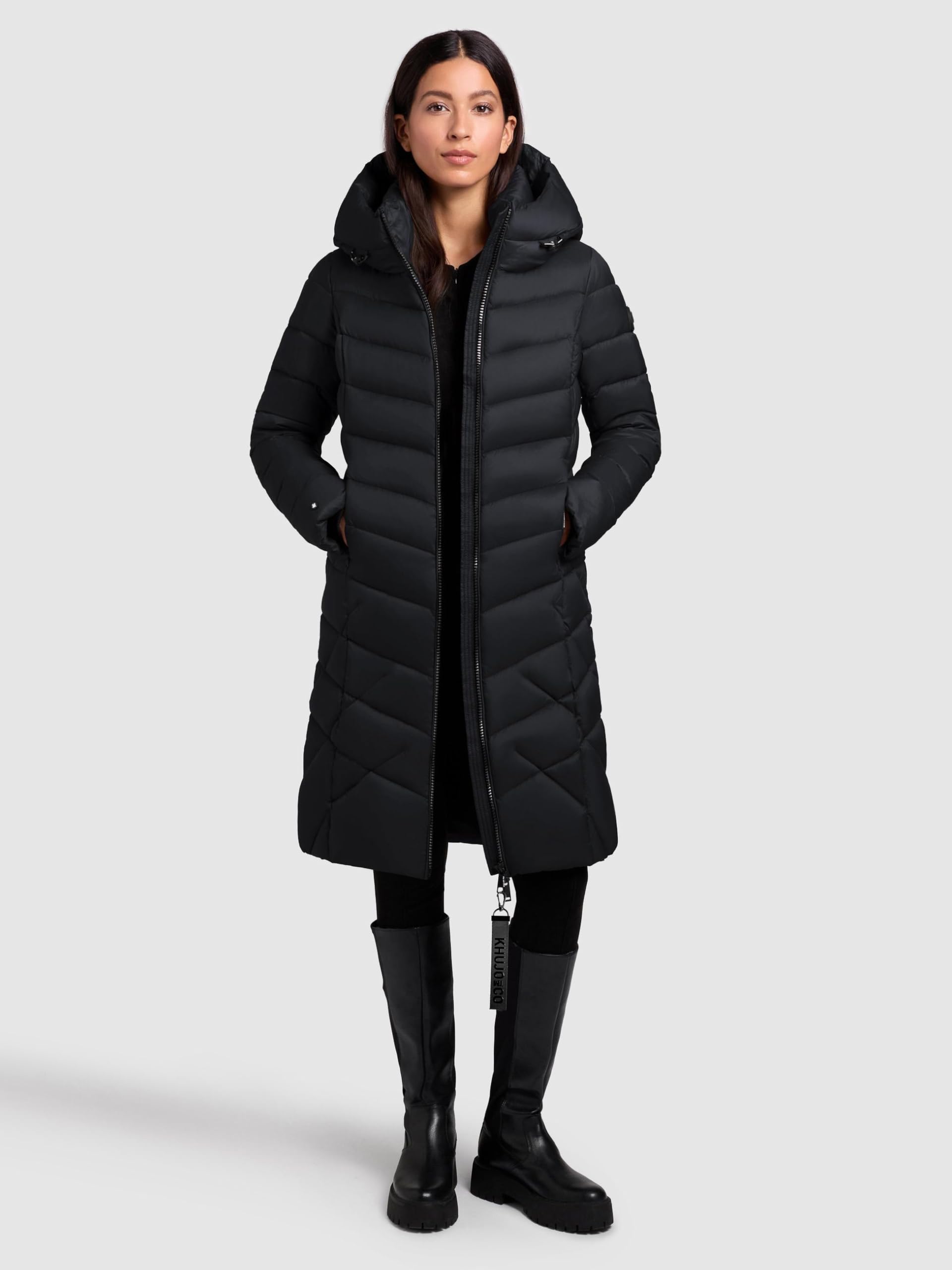 khujo Damen Langer Wintermantel warmer Steppmantel mit Schlüsselanhängerund verstellbarer Kapuze Odana3-YM XS-XXL
