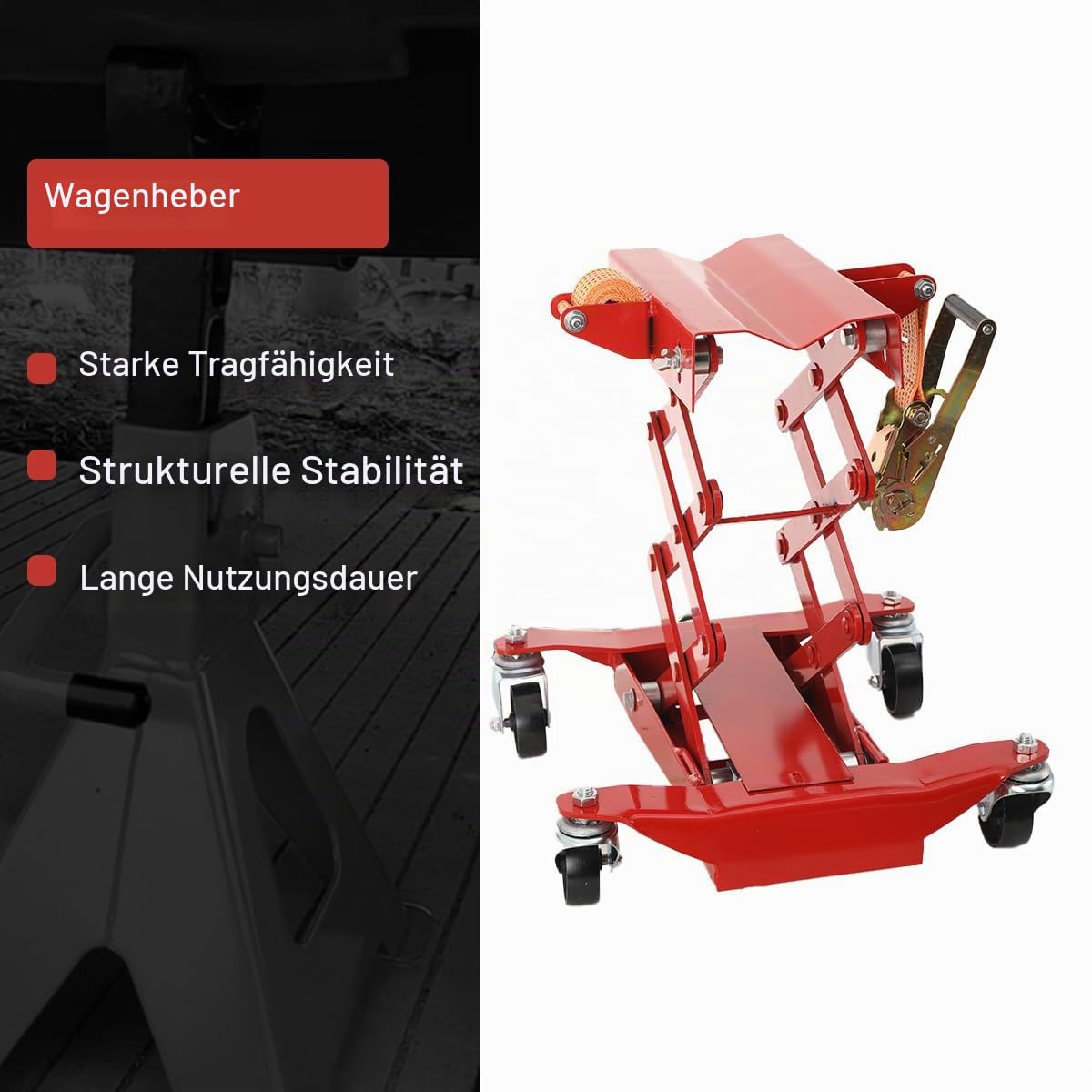 Boden Getriebeheber 200kg mit Vier Hochbelastbare Lenkrollen, Höhe 185-590 mm Floor Transmission Car Jack for Lifting Lowering Gearboxes