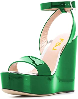 FSJ Women Open Round Toe Wedges Sandals Burnished Dorsay Pumps Platform with Buckle Ankle Straps Backless Sexy Bridal Party Dress Shoes Size 4-15 US