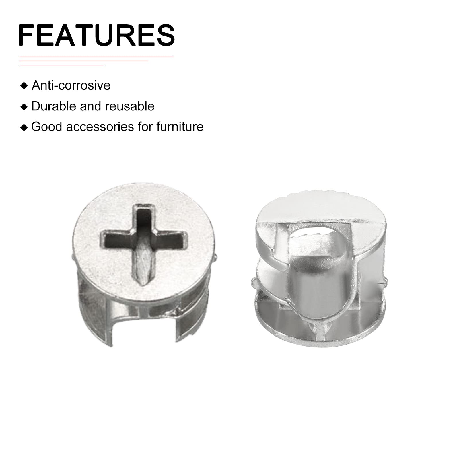 DTGN 15x12mm(DxH) Cam Lock Nut - 15Pack - Good for Wood Wardrobe Table Bookshelf - Furniture Cam Fittings Connectors - Silver Tone - Image 3