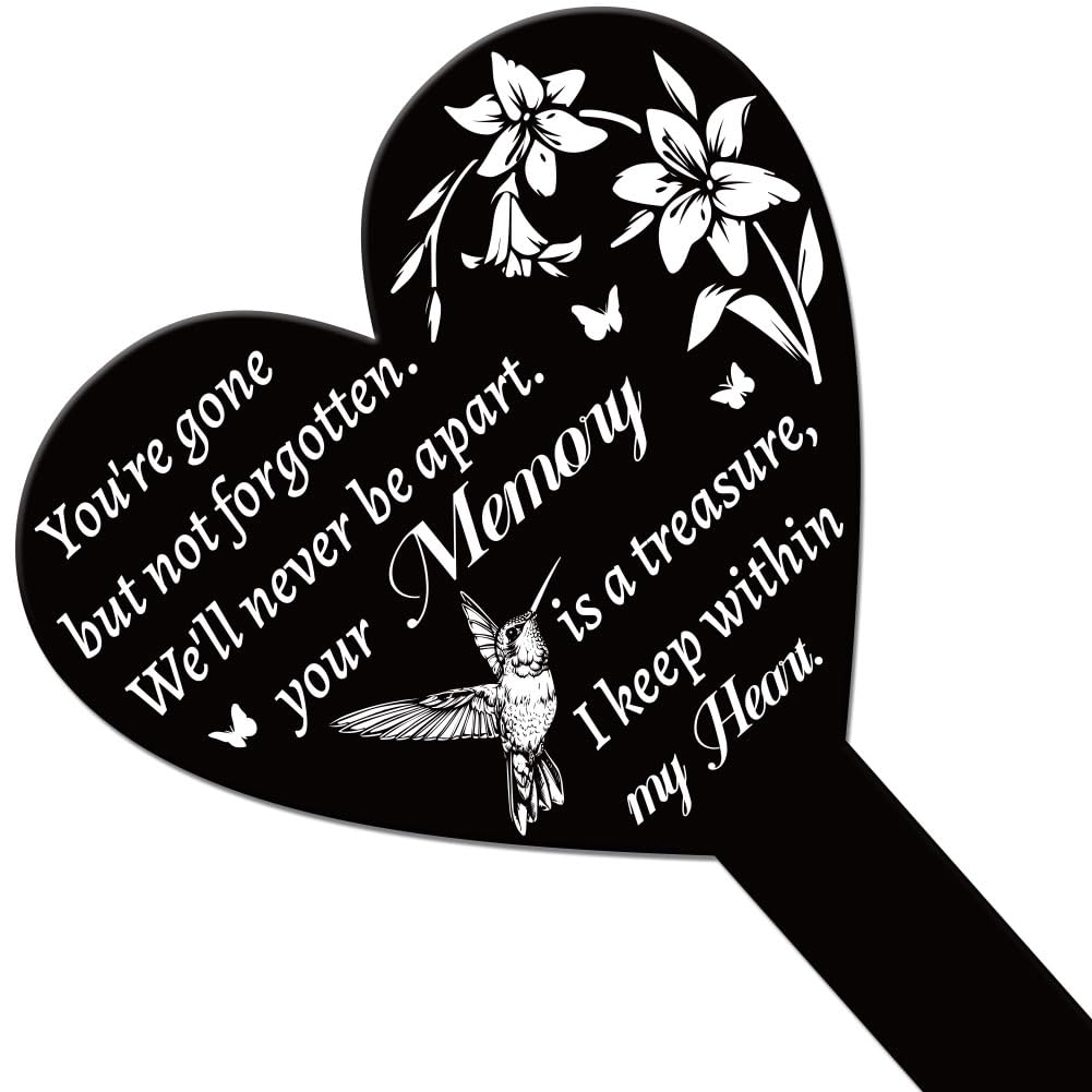 GLOBLELAND Heart Shaped Hummingbird Lily Garden Stake Memorial Remembrance Plaque Stake for Cemetery Acrylic, 258x158mm/10x6.2inch - Image 2