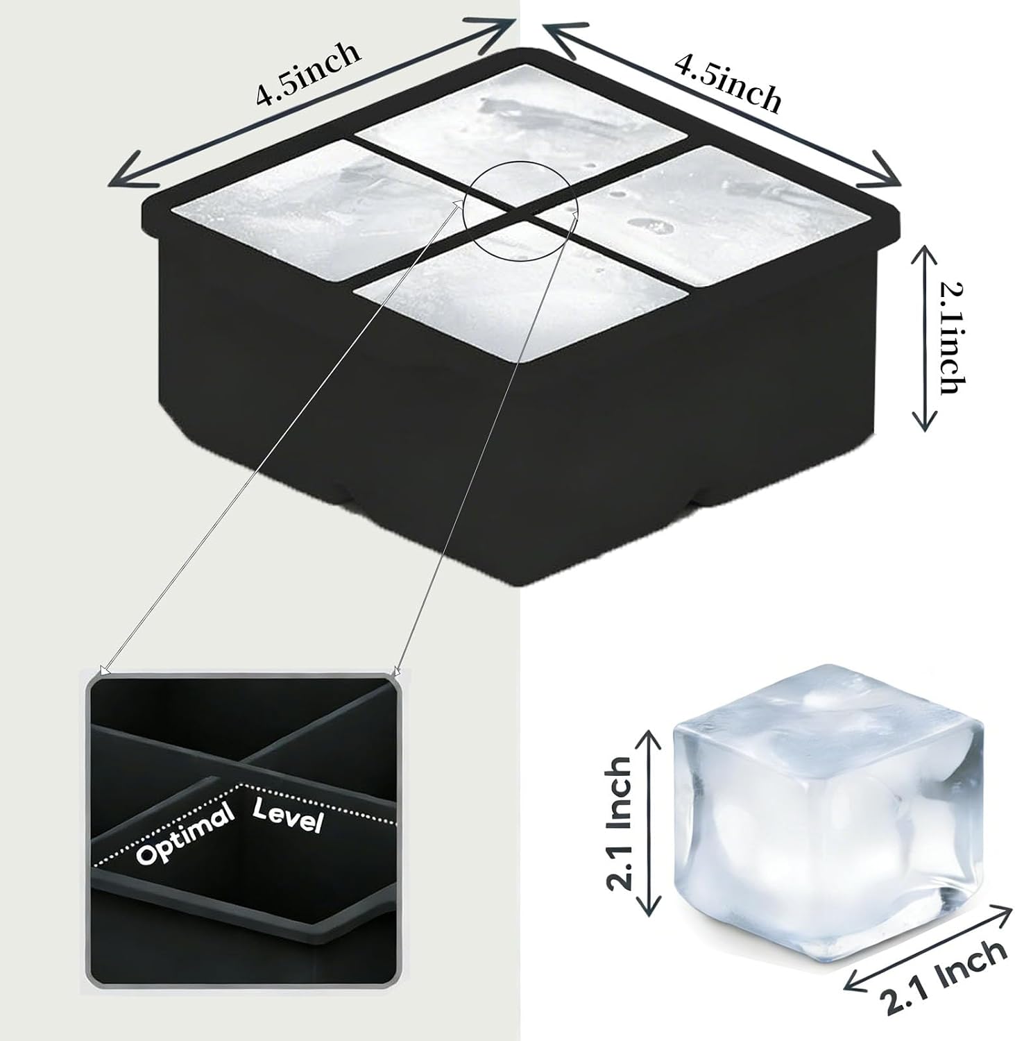 Silicone Ice Cube Tray (1-Pack), Easy Release 2" Big Ice Cubes - Cocktail, Whiskey Ice Cubes Mold - Ice Trays for Freezer with Lid - Stackable Silicone Ice Tray - Black (Four-panel comic)