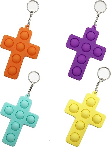 4 piezas de mini juguetes sensoriales de burbujas para presionar, llavero en forma de cruz, juguete de mano para aliviar el estrés, alivio del