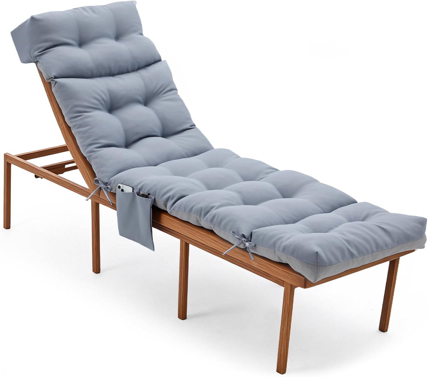 Outdoor Chaise Lounge Cushion 76 x 22 x 4.7 Inch, Thick Tufted Lounge Chair Cushion Replacement Pad for Patio Recliner, Indoor Outdoor Long Seat Cushion with Ties, Light Gray