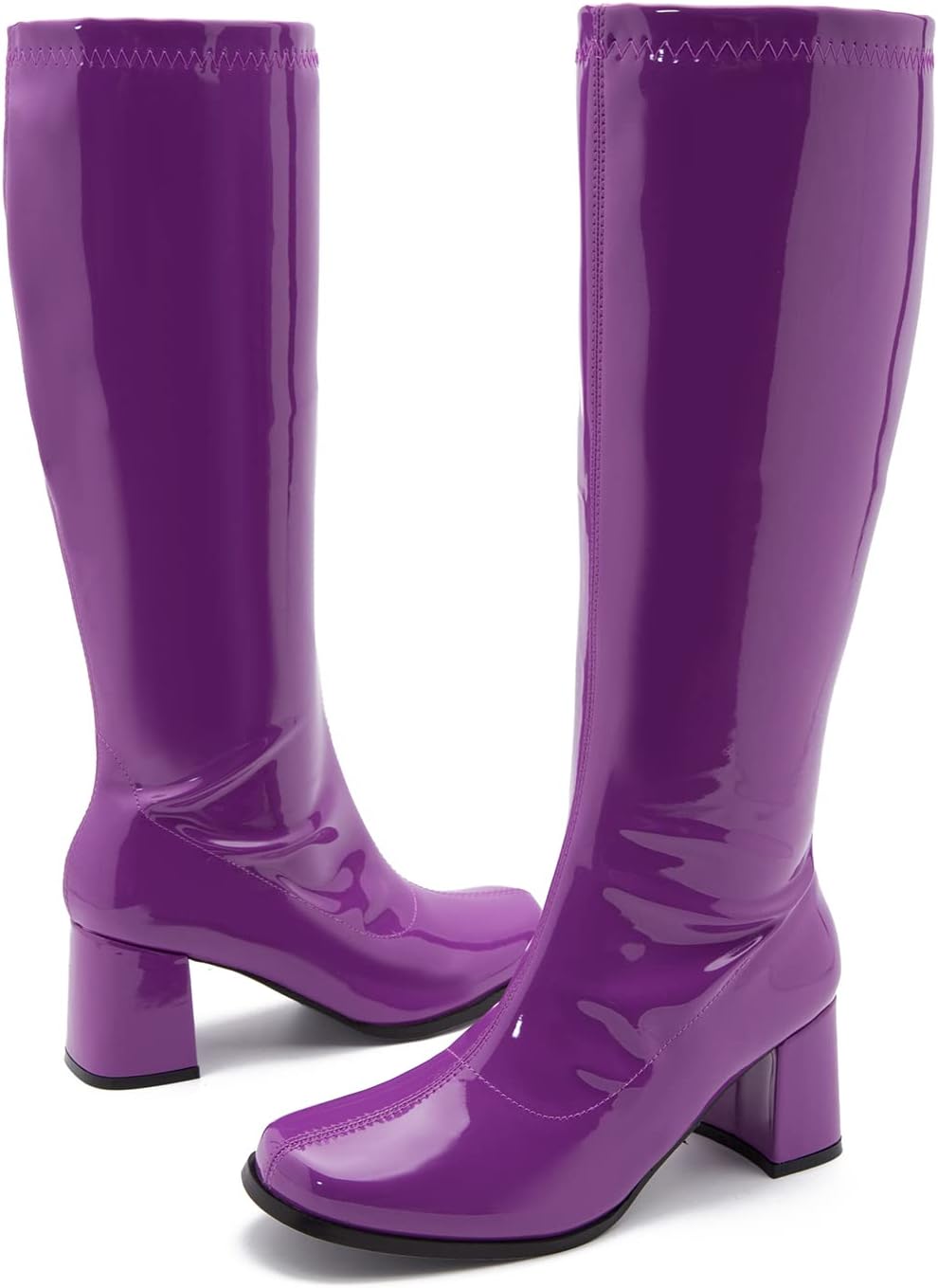 LIURUIJIA Women's Gogo Boots Knee High Chunky Block Heel Square Toe 60s 70s Disco Costume Boots