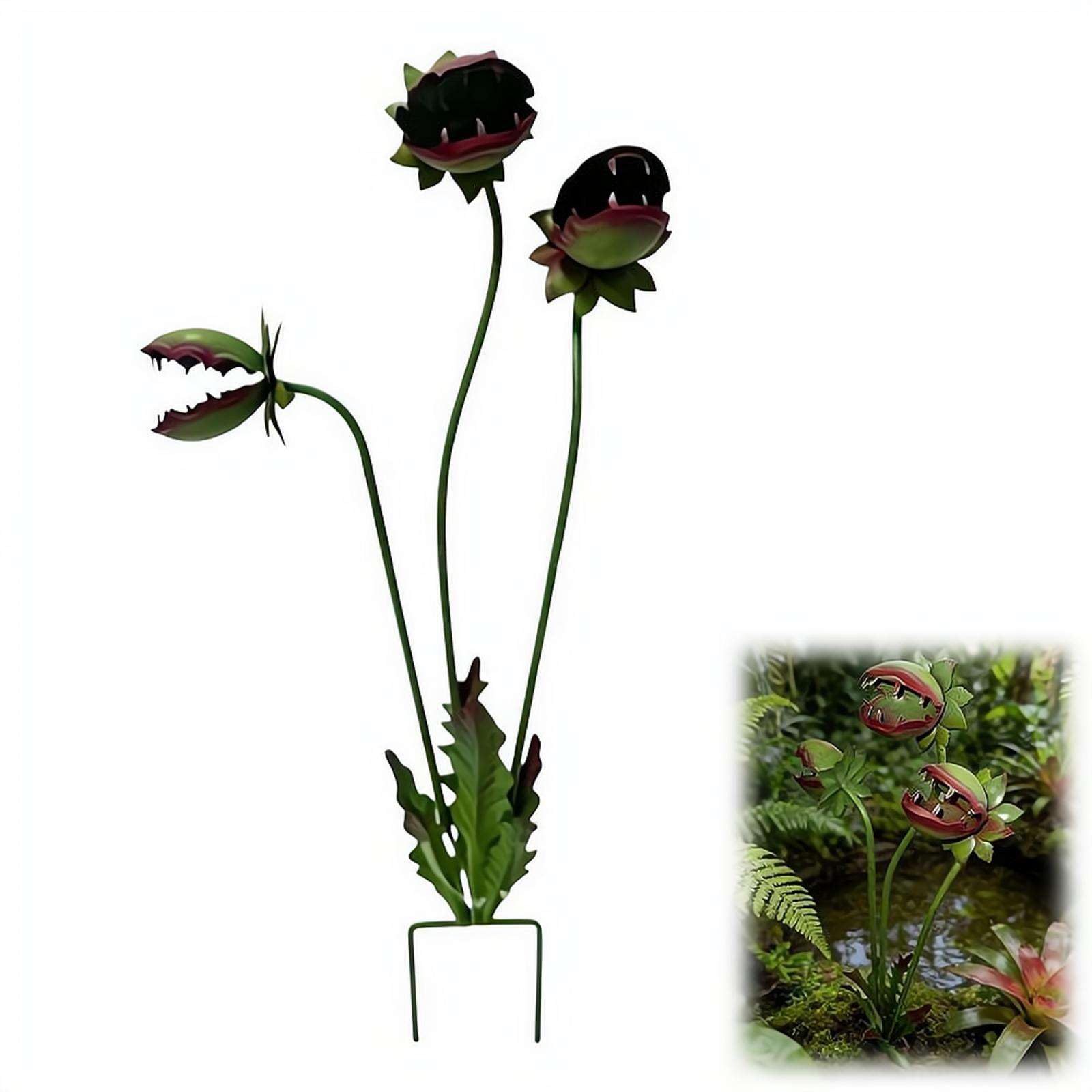 Metal Carnivorous Plant Garden Stake, 25 Inch Outdoor Yard Lawn Decoration, Spiky Venus Flytrap Garden Stake, Durable Garden Ornament, Unique Quirky Garden Gift