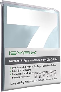 iSYFIX White Vinyl Number 7 (Seven) Stickers - 6 Pack 6 inch Self Adhesive - Premium Decal Die Cut & Pre-Spaced for Mailbox, Signs, Door, Cars, Trucks, Home, Business, Address Number, Indoor & Outdoor