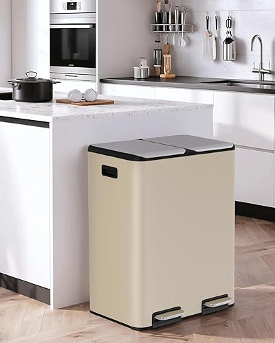 Miniatura 8 de Arlopu Cubo de basura doble de 16 galones con 2 cajas integradas para control de olores, cubo de basura de cocina manos libres, cubo de basura de