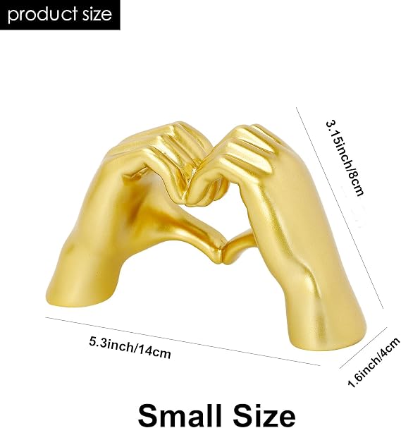 Small Gold Heart Hands Sculpture Decor | Living Room Bedroom Bookshelf Coffe Table and Office Display, Love Finger Statue Modern Aesthetic Home Decor