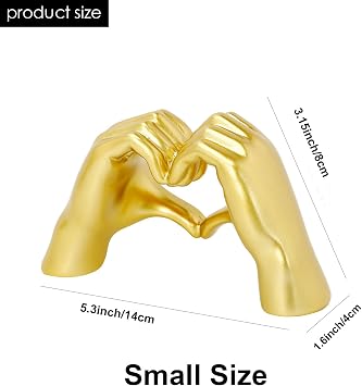 Small Gold Heart Hands Sculpture Decor | Living Room Bedroom Bookshelf Coffe Table and Office Display, Love Finger Statue Modern Aesthetic Home Decor