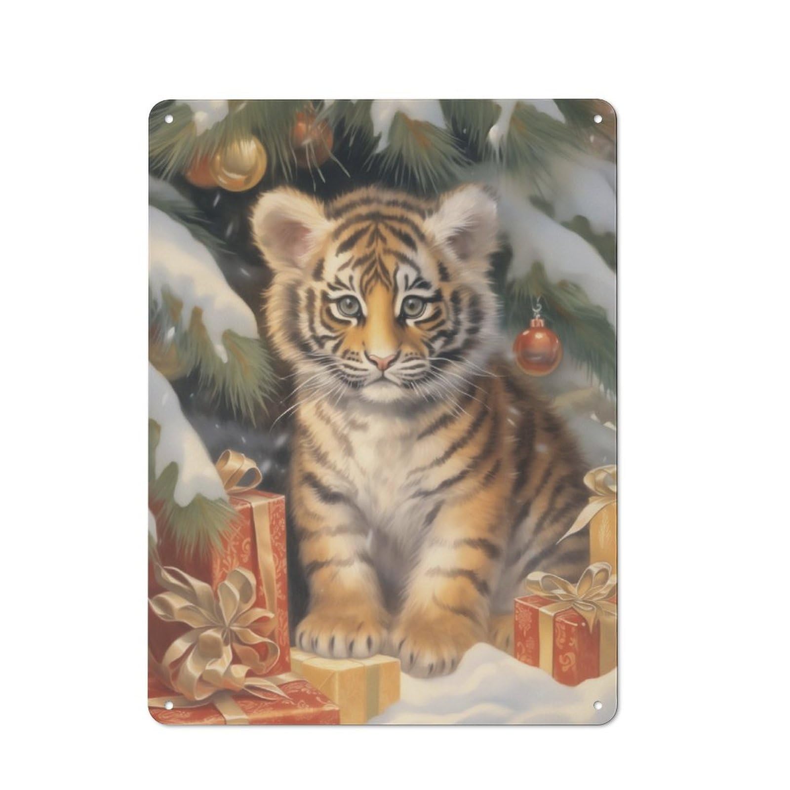 Junmoney Xmas Tiger For Kids Industrial-Style Tin Sign 40X30cm For Pub Or Café, Suited To Pub Decor Enthusiasts