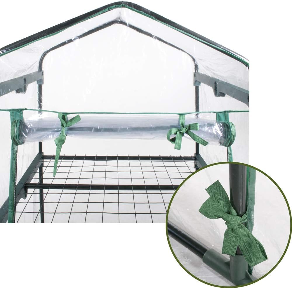BERARDI | Serra da giardino e balcone rettangolare con telaio in acciaio | 3 ripiani con griglie da appoggio in metallo, Telo trasparente in PVC e comoda apertura a cerniera