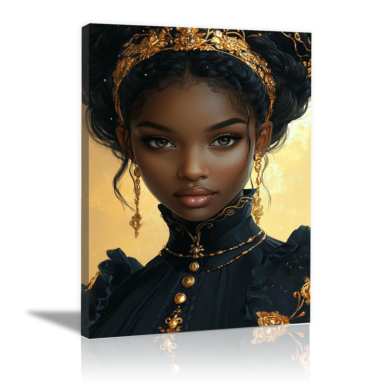 QUSAAOU African Americans Wall Art Gold Crown Noble Lady Vintage Tribal Girl Images Elegant Paintings Of Black Women Suitable For Home Wall Decoration(Gold)-80x120cm1 Unframed