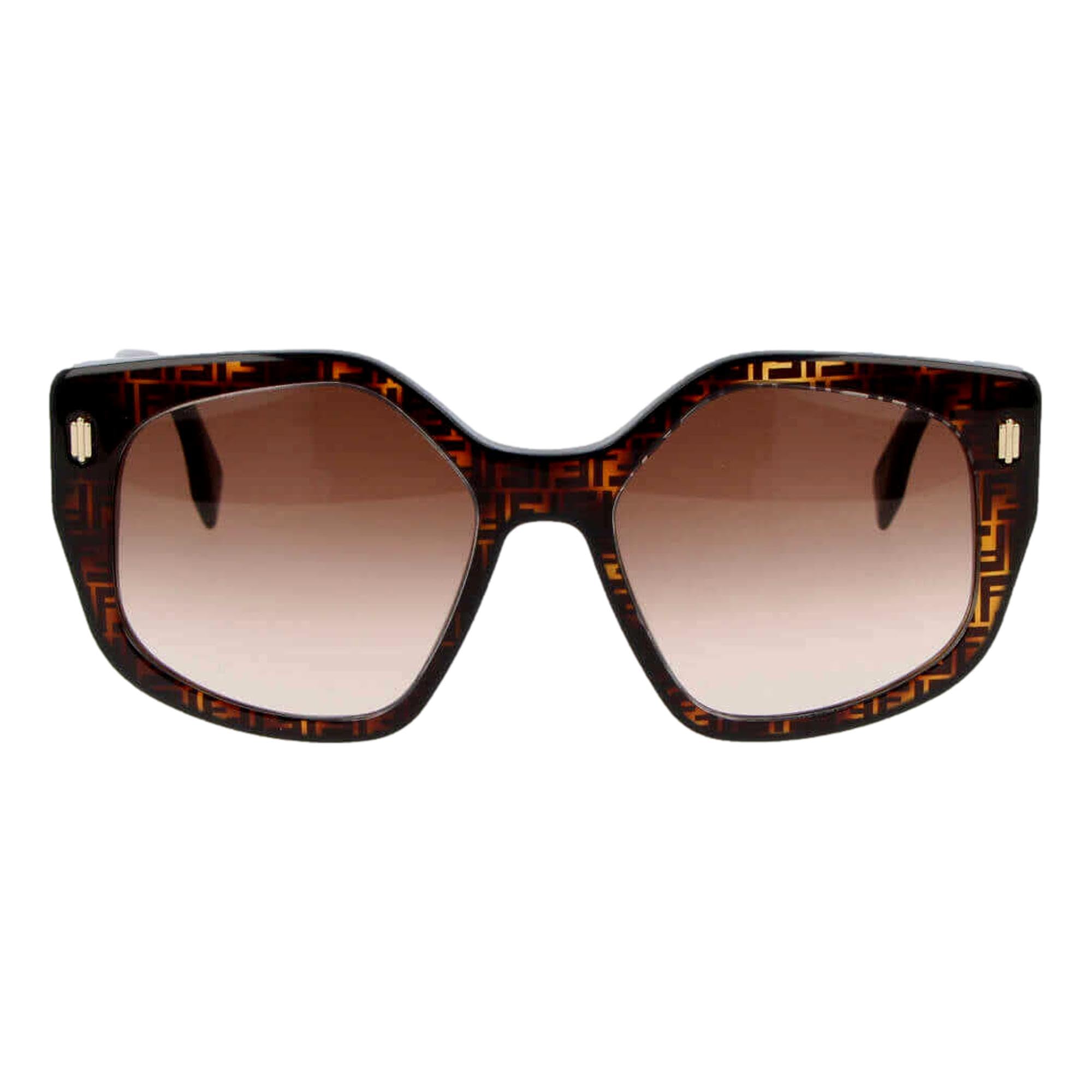 FENDI Bold FF Havana - Gafas de sol con montura geométrica de acetato marrón y negro, Marrón, Talla única