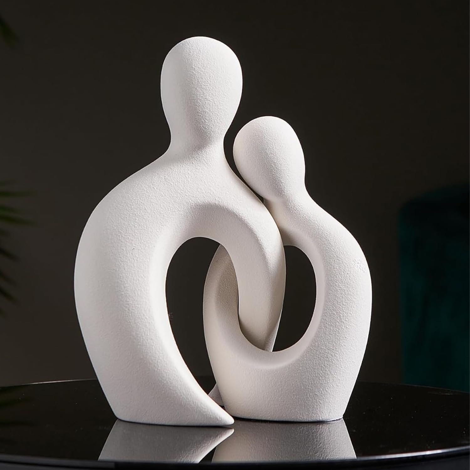 Romantic White Ceramic Couple Sculpture for Home Decor - Modern Abstract Lover Statue for Living Room, Office, and Bedroom Decor - Perfect Anniversary, Valentine's Day