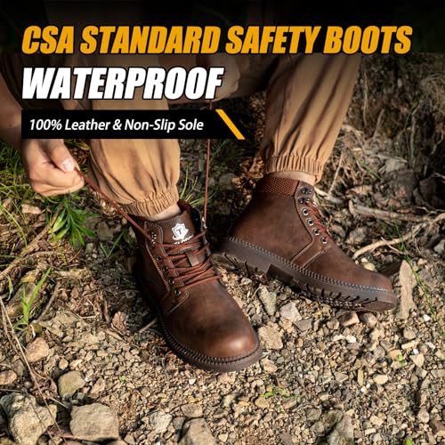 KELODON Men's 6-Inch Leather Winter Safety Boots - Waterproof Steel Toe, Indestructible, Warm Construction3