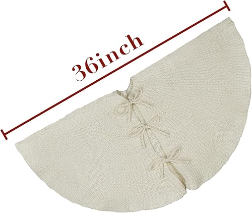 Miniatura 3 de LimBridge Falda de árbol de Navidad de punto 36 pulgadas de falda de árbol blanco crema, borde de hoja de loto de punto trenzado grueso rústico