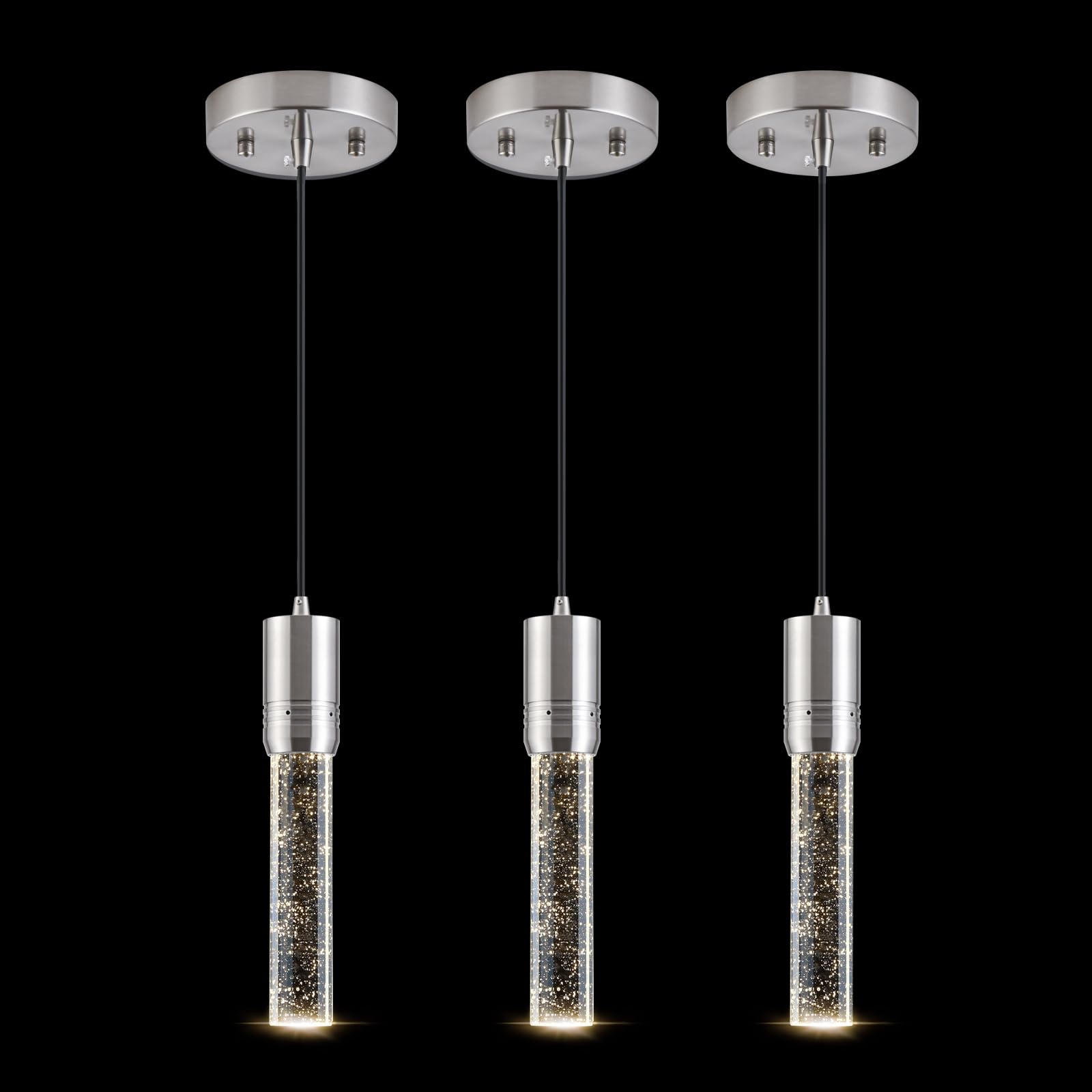 Photo 1 of JULiN HOME Brushed Nickel Pendant Lights Kitchen Island, Crystal Bubble Pendant Lights, Adjustable Modern Pendant Light Fixtures for Dining Living Room Bedroom 3 Pack