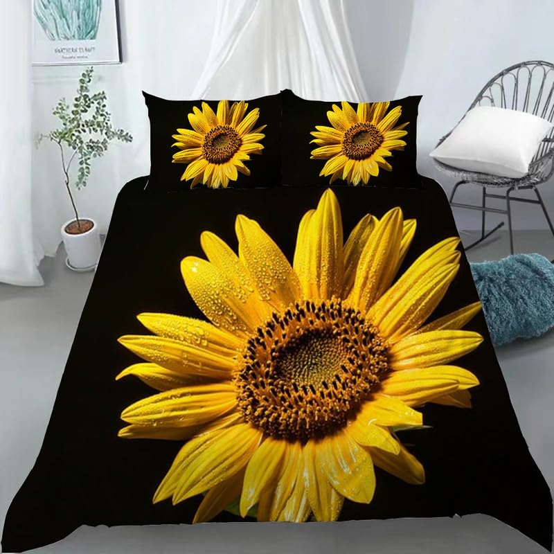 Housse de couette 220x240 tournesols noirs idée cadeau anniversaire