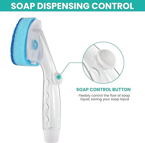 Miniatura 8 de Vajilla resistente con recambios cabezales de esponja de repuesto para varita de platos dispensador de control de jabón sin fugas con asa