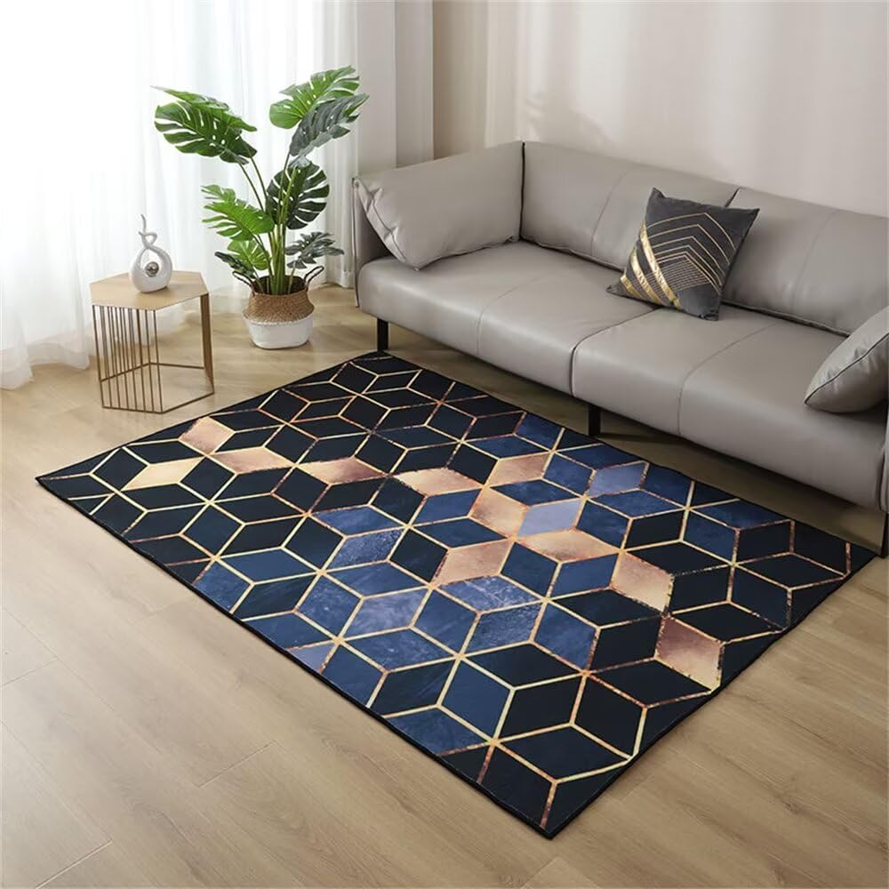 Tapis de salon bleu 70x120cm à motif géométrique moderne