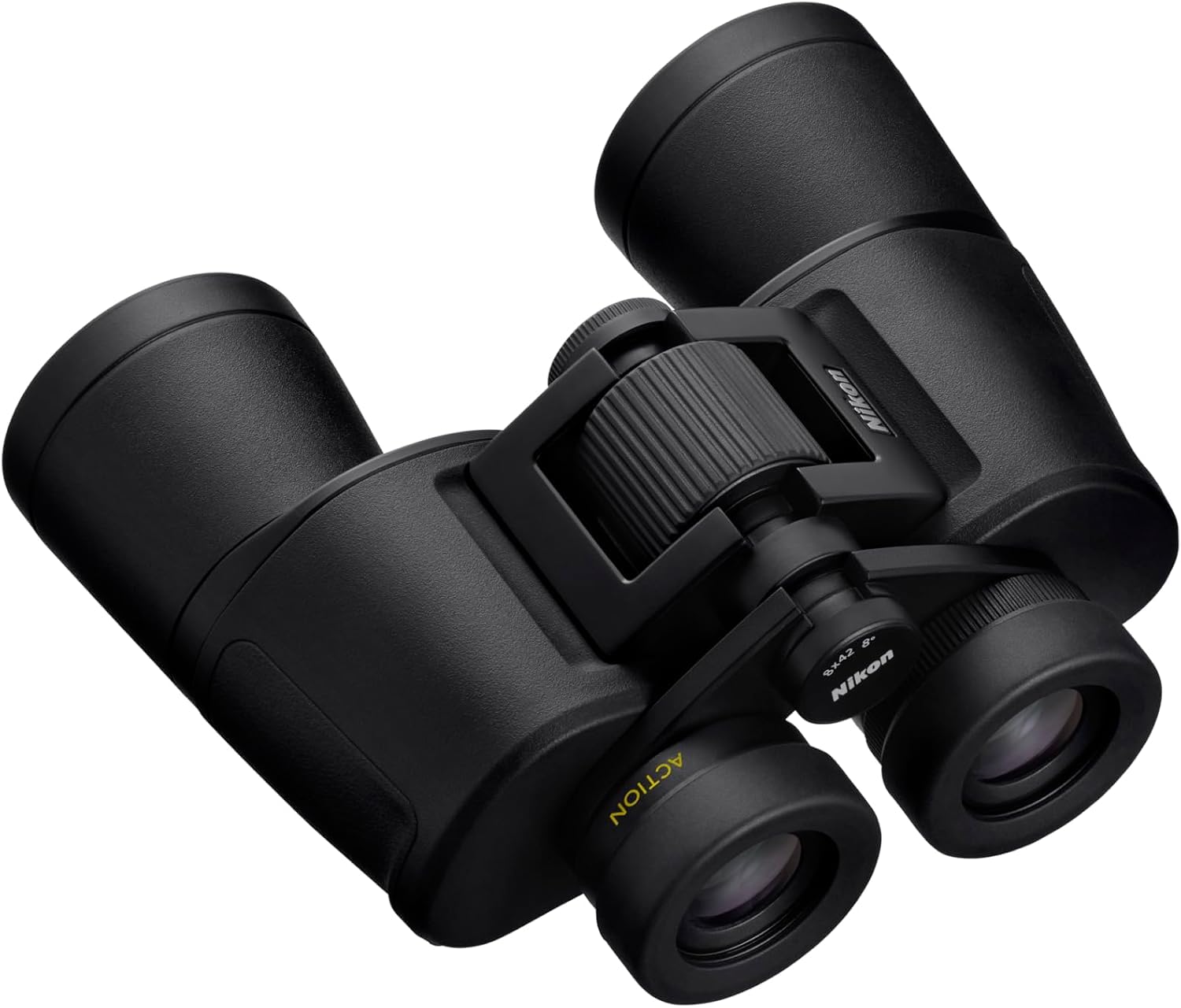 Nikon Binocolo Action 8x42 | Ottica Nikon multistrato con rivestimento luminoso, ampia vista, potenza 8x, oculari regolabili Turn-and-Slide e design Porro-Prism pronto per treppiedi