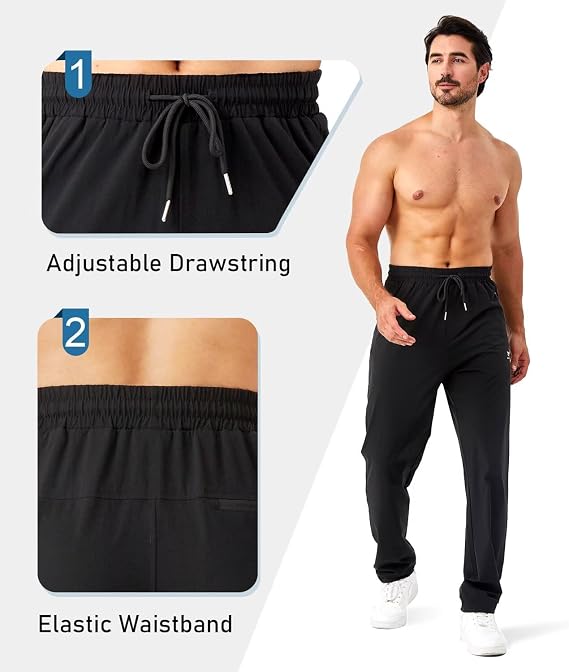 Mens Joggers with Zipper Pockets Open Bottom Sweatpants for Men 3 Pack Lightweight Track Pants Men for Workout,Gym