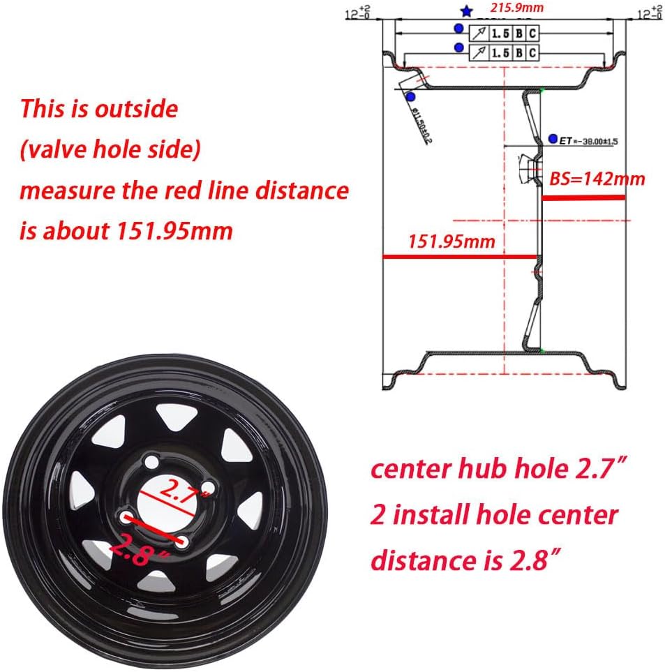 12x8.5 WHEEL RIM for Zero Turn Mowers Garden Lawn Tractors 12 x 8.5 For Kubota John Deere, 4 Lugs Bolt Circle 4 inch,backspace 3.25 inch