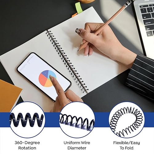 Miniatura 5 de TruBind Espinas de encuadernación, espirales, bobinas, 0.512in, capacidad de 105 hojas, 4 a 1 paso, azul marino, 100 por caja