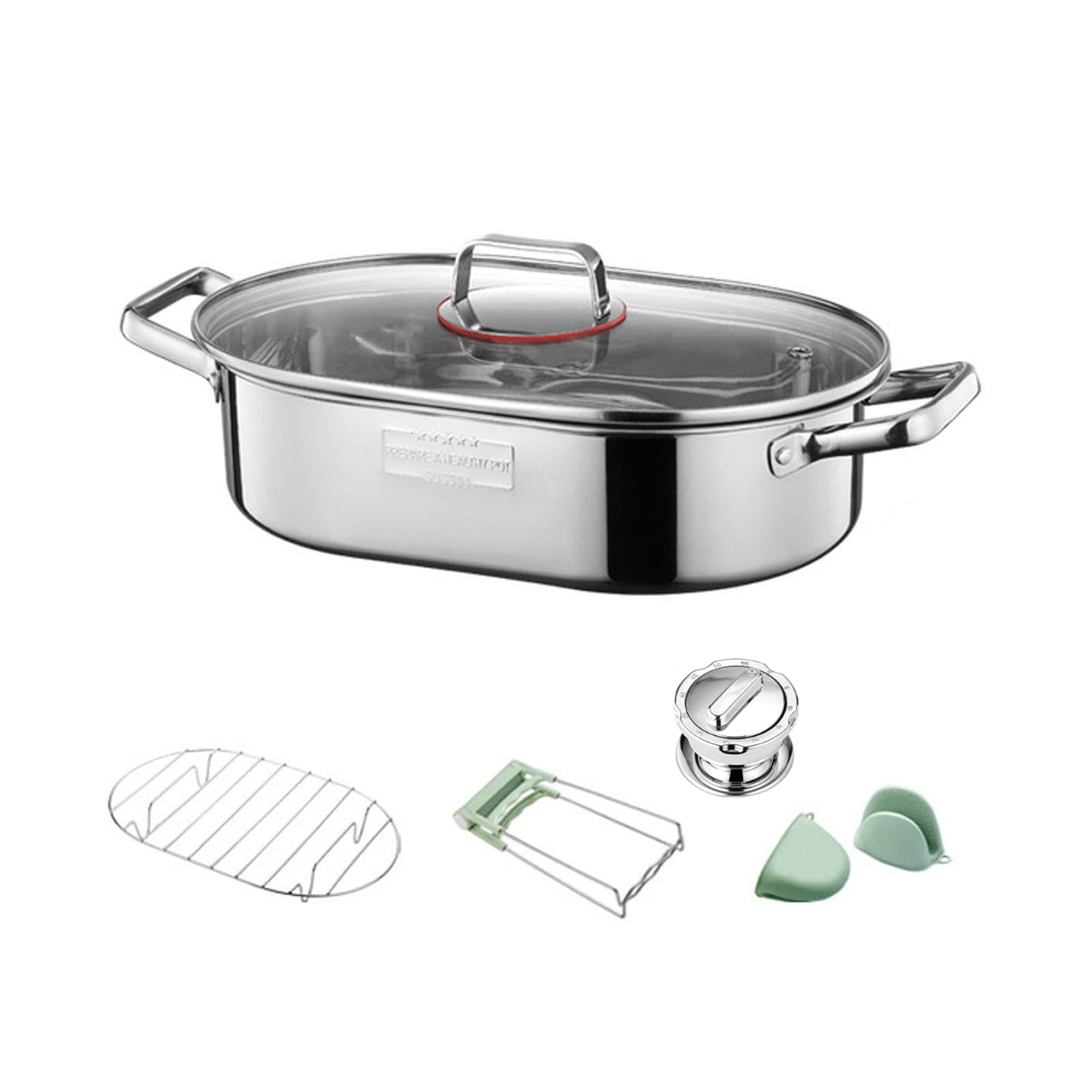 NEWFT Multi-function Oval Fish Steamer Steamed Fish Stainless Steel Cookware for Steaming Fish, Boiling Soup