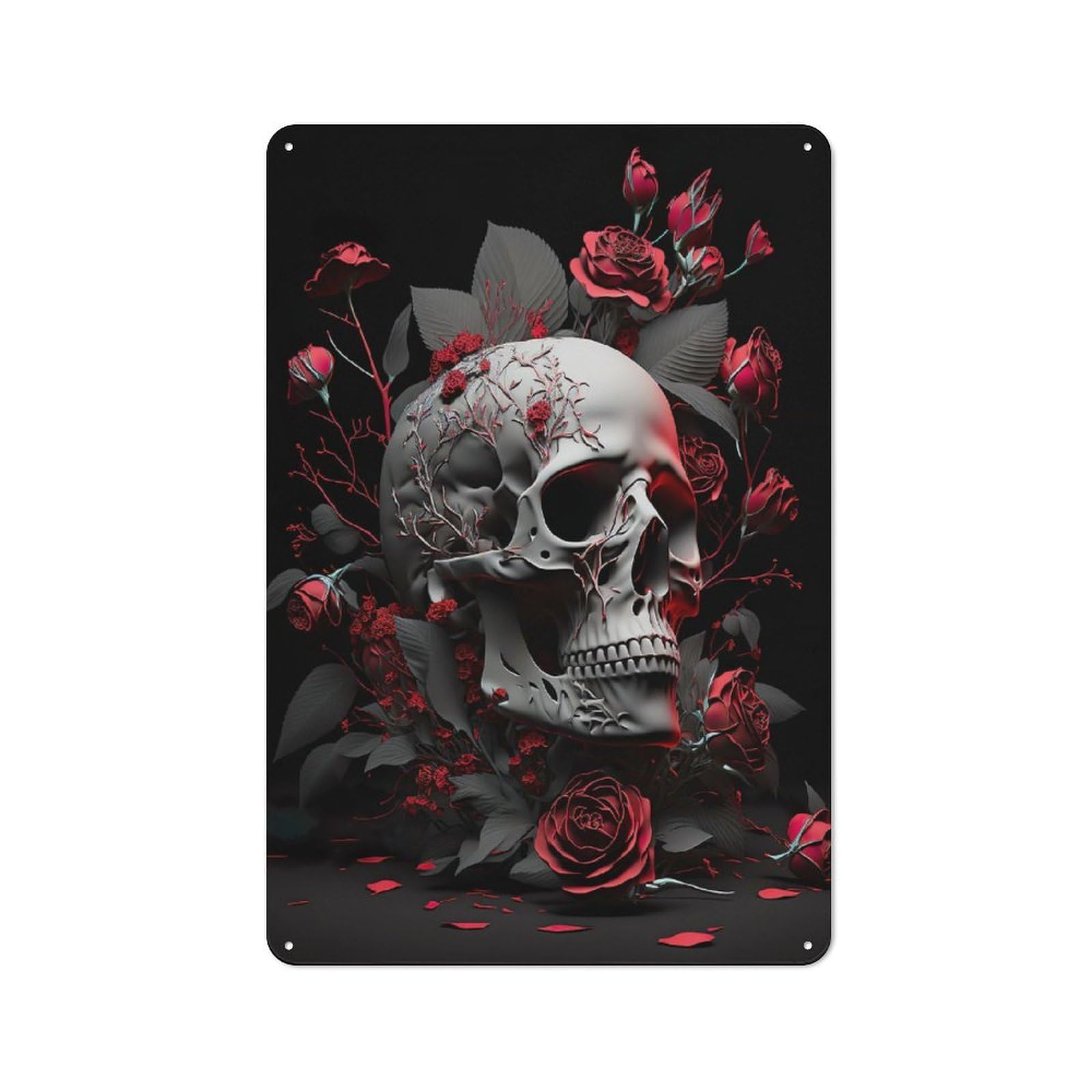 Junmoney Red Roses Skull 30X20cm Retro Tin Sign With For Dining Room Or Kitchen, For Metal Sign Collectors, For Garage And Workshop Walls
