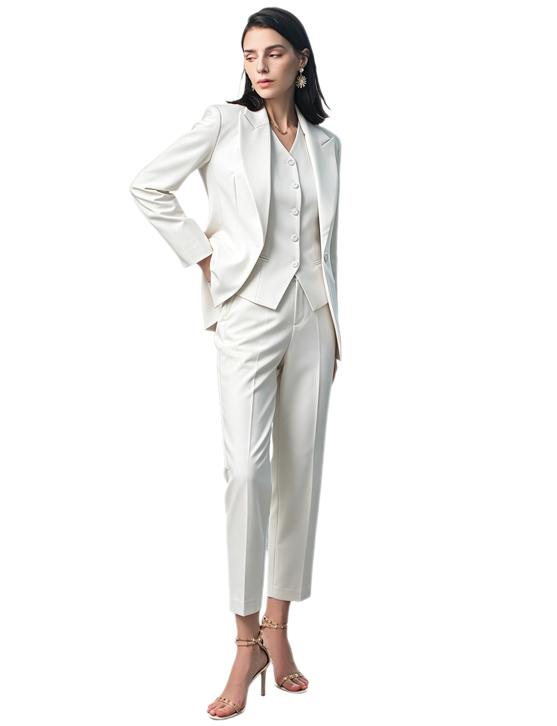Donna 3 Pezzi Tuta Donna Un Bottone Business Casual Ufficio Outfits Giacca Gilet Pantaloni Set