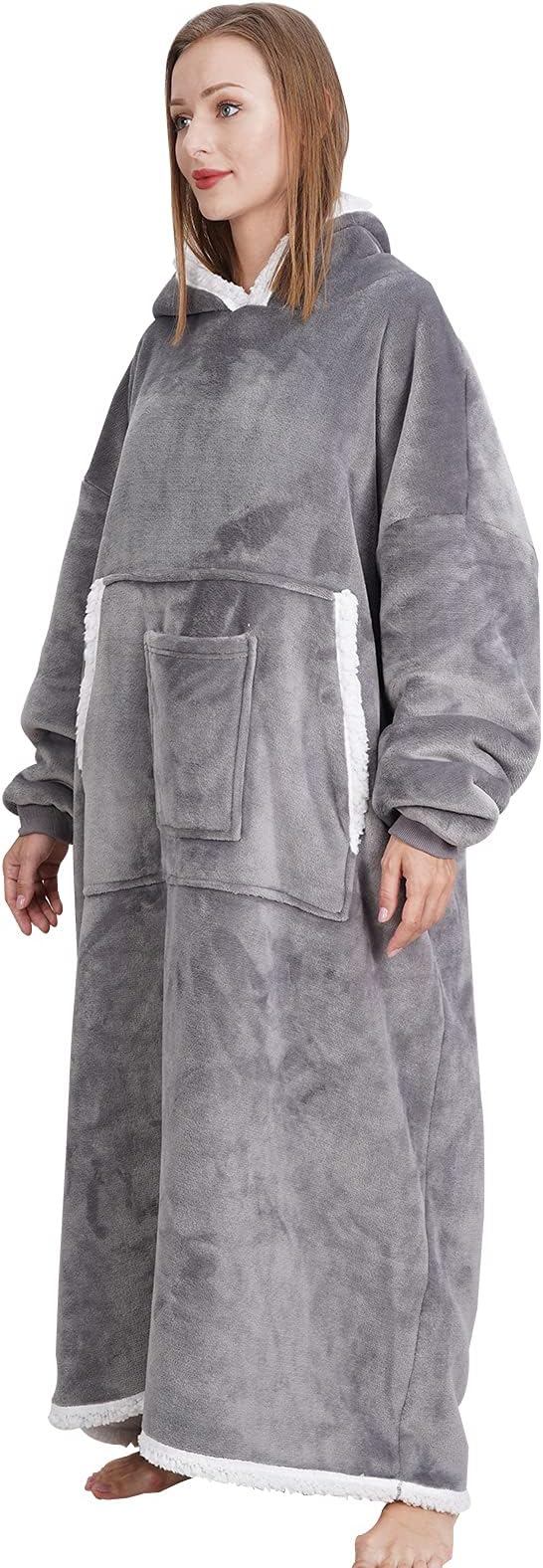 IvyH Hoodie Decke, Lange Tragbare Decke mit Taschen Flauschige Flanell Sherpa TV Decke Sweatshirt Winter Robe Einheitsgre Fr Mnner Frauen Erwachsene
