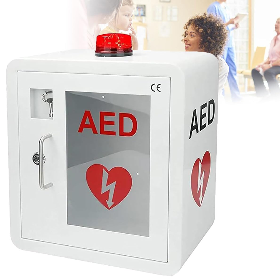 AED-Defibrillator-Aufbewahrungsschrank, wandmontierter Kunststoff-Herz-Defibrillations-Alarmkasten, Erste-Hilfe-Schrank mit Alarmsystem, korrosionsbeständig und ungiftig, für das Büro