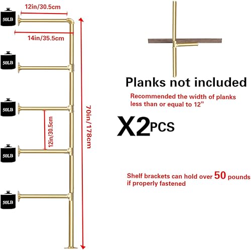 Miniatura 3 de Soporte de pared industrial dorado de tubería de hierro, estantería abierta de bricolaje, estantes de almacenamiento, estantes colgantes de techo