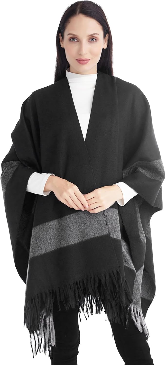 Poncho Shawl Wraps for Women, Women's Soft Warm Ponchos Sweaters Open Front Travel Poncho Cape for fall winter Spring - Image 3