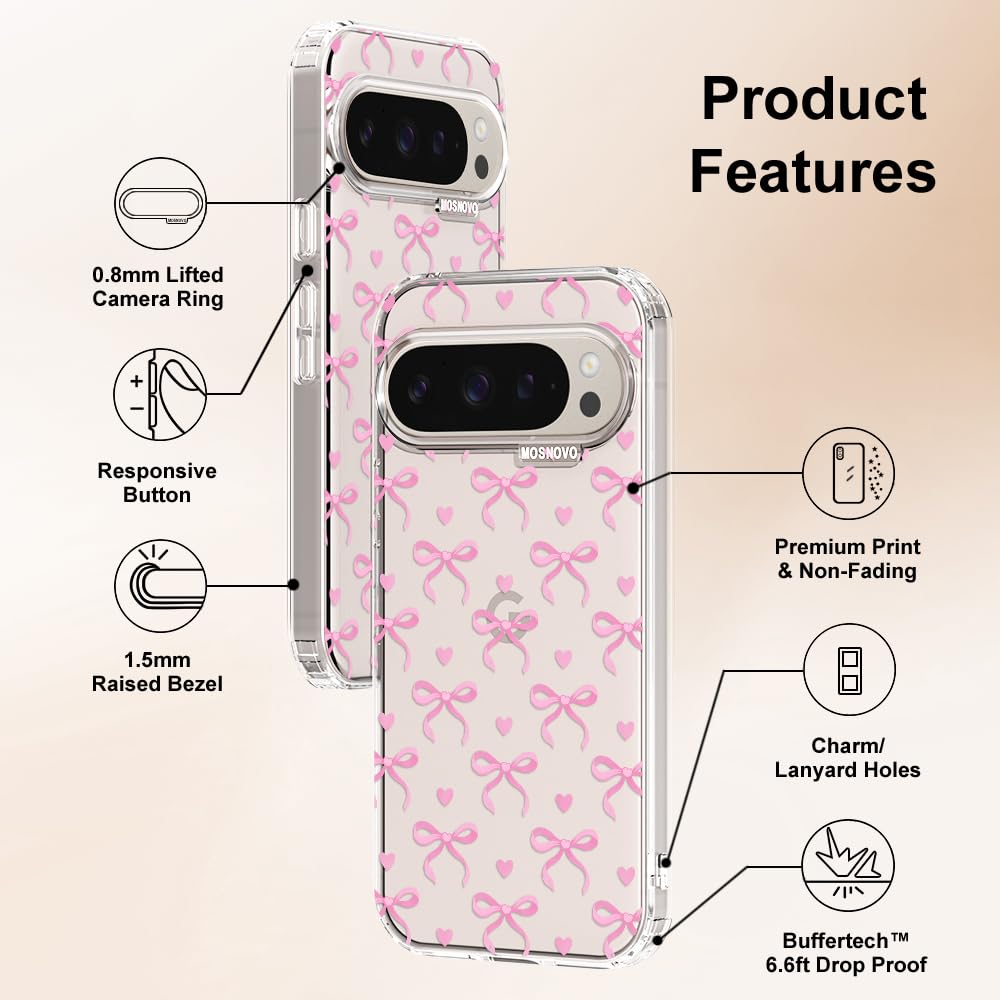 MOSNOVO Case for Google Pixel 10 & Pixel 10 Pro, [Buffertech 6.6ft Military-Grade Drop Protection] [Anti Peel Off Tech] Clear TPU Bumper Phone Case Cover Design - Cute Cherry — view 46