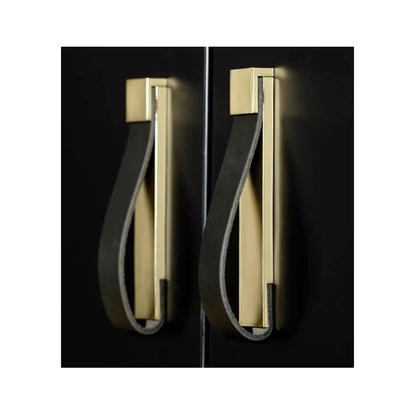 LCANALLYMS Kitchen Cabinet Handles, Leather Drawer Pull, Europe Style Zinc Dresser Door Knob Cabinet Handle Kitchen Closet Wardrobe Furniture(Gold+Black,3.78")