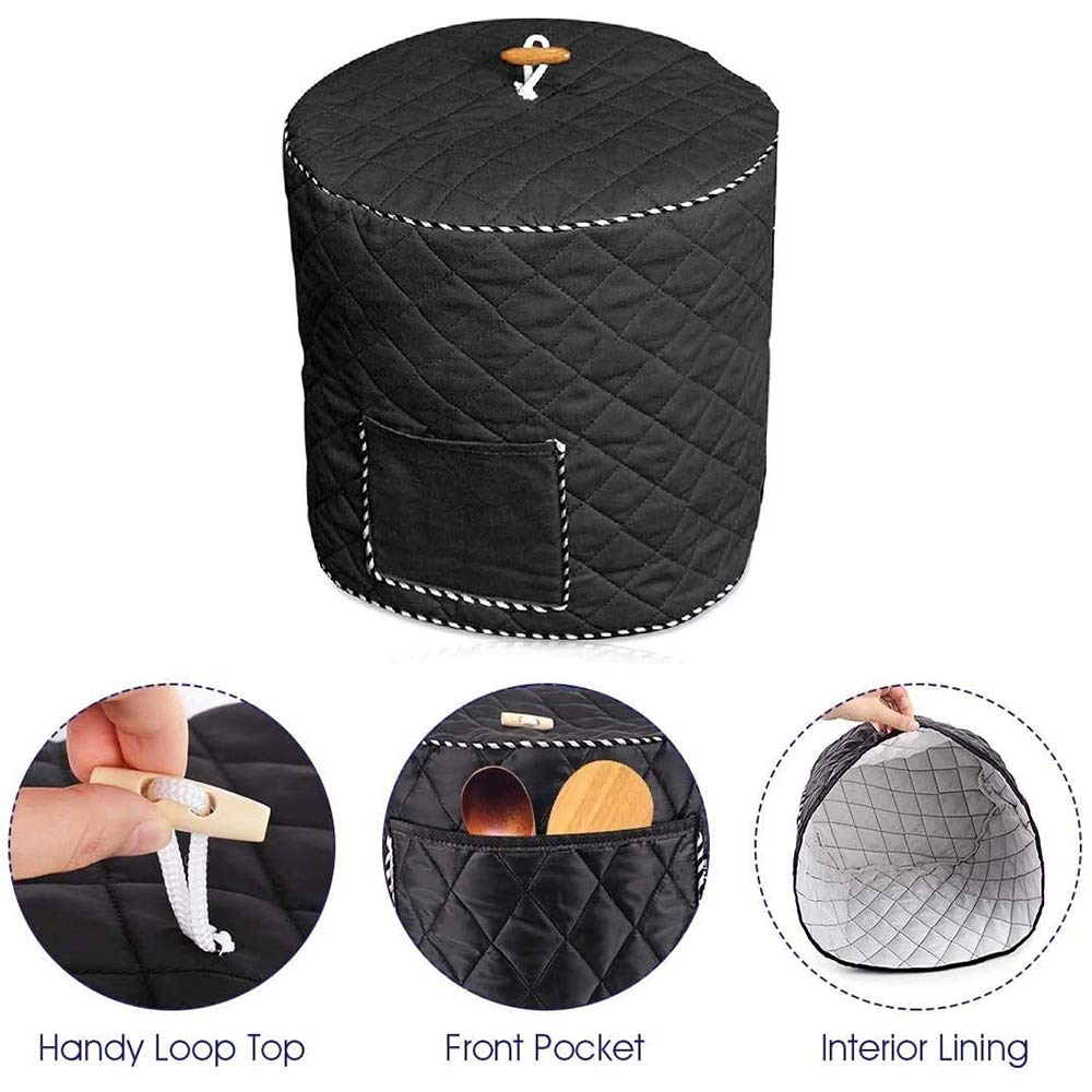 UCARE Rice Cookers Covers Dust Proof Cover for 6/8 Quart Cooker, Washable Decorative Appliance Cover with Pocket (Black, 6 Quart)