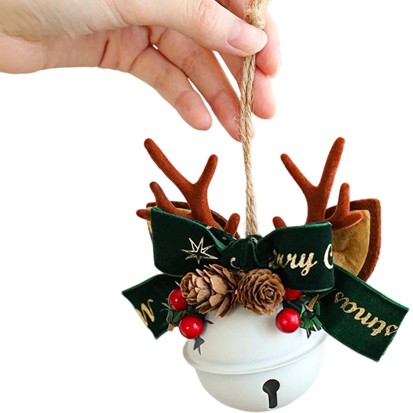 Christmas Tree Decorations Metal Bells with Antlers Pinecone Fabric Accent for Bells Decorations for Home Shop