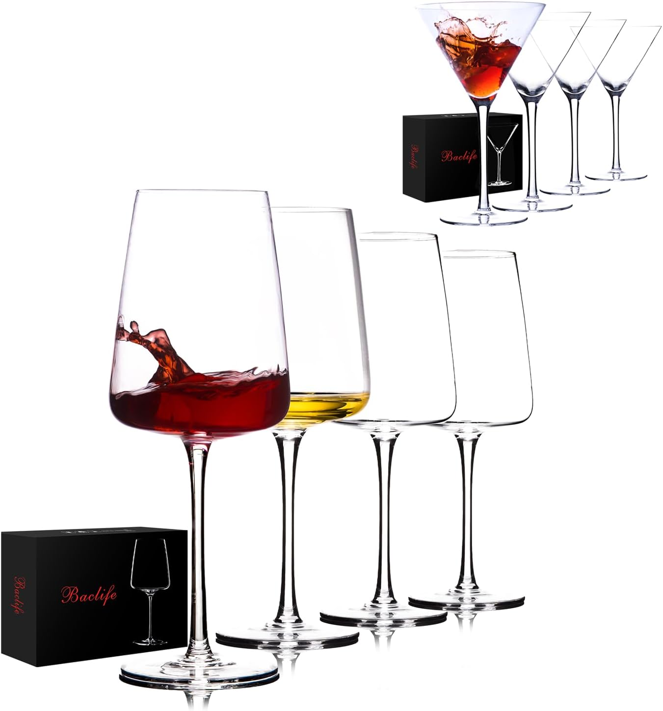 Martini Glasses Set with 4pcs 19oz Hand Blown Red Wine Glasses Set,Unique Gift for Wedding,Birthday,Anniversary – Ideal for Restaurants,Home Bar