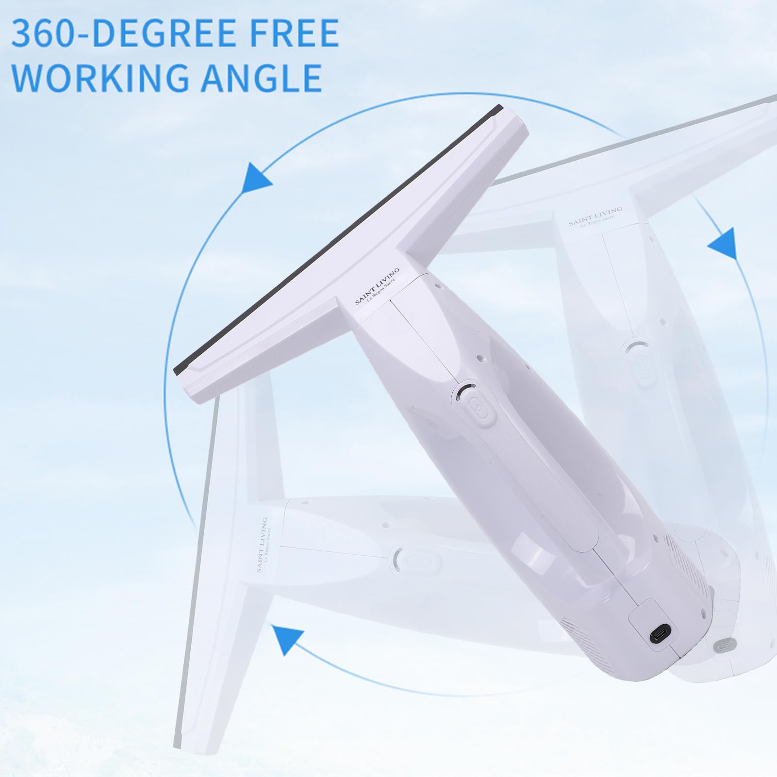 Aspirador de Ventanas, Succión Fuerte de 2000 Pa, con Batería Recargable de 2200 MAh, Cabezal de Succión de 280 Mm de Ancho, sin Rayas para Vidrio de Baño en el Hogar (White)